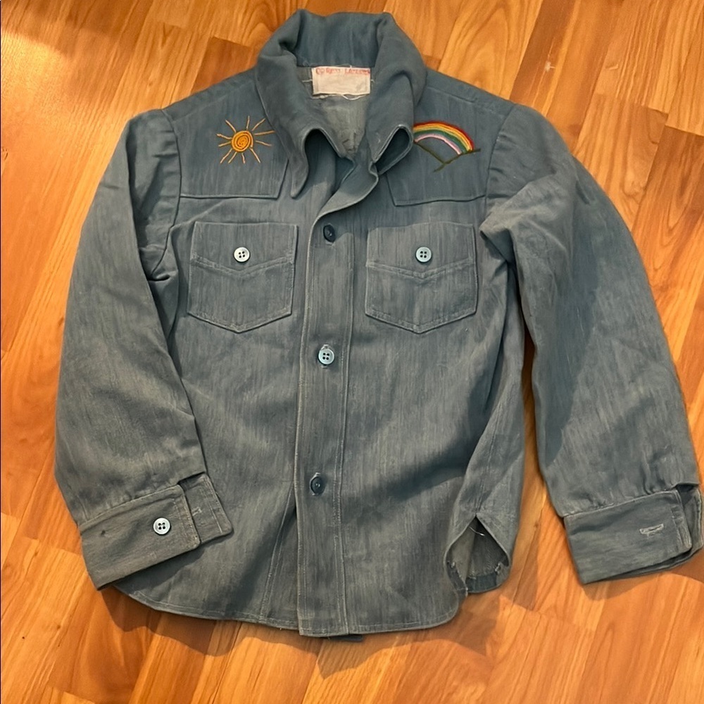 Kids Denim Shirt Jacket with Embroidered Details Handcrafted Size 4